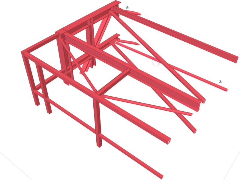 Ejecución de estrutura metálica para cubierta de pendientes variables sobre estructura prefabricada de hormigón, con un voladizo en fachada principal de doce metros de vuelo. La estructura primaria se completo con la ejecución de las escaleras metálicas y todo el sistema de sub estructura para el cerramiento.